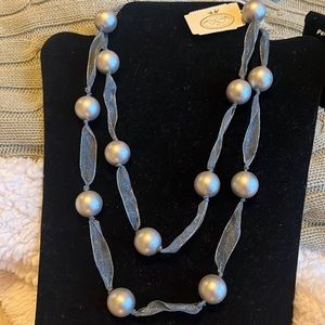 NWT Catherine Stein grey ball and organza 38 inch necklace can double up